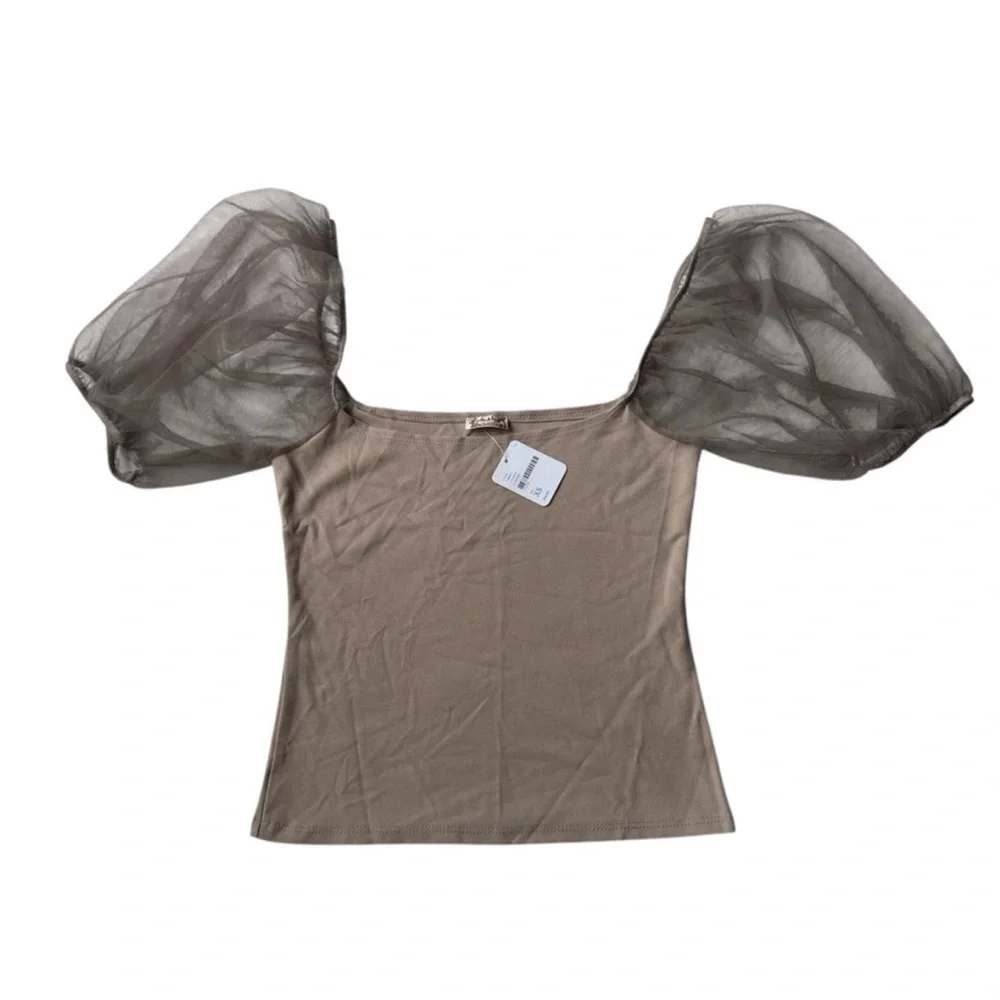 Free People sheer puff sleeve top